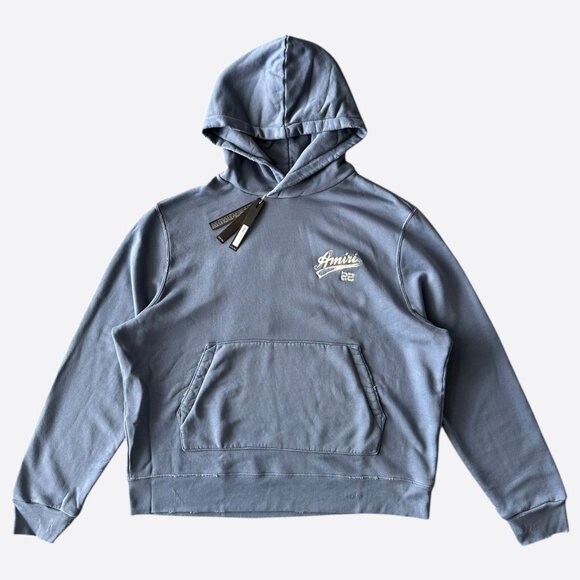 Amiri Blue & White 22 Distressed Logo Hoodie - Picture 1 of 3